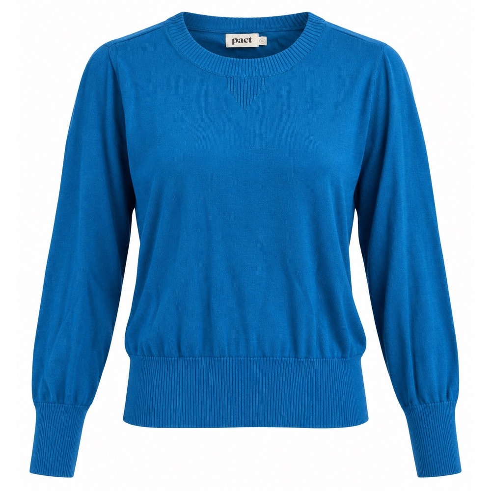 Pact Organic Cotton Crewneck Puff Sleeve Sweater Blue Small S